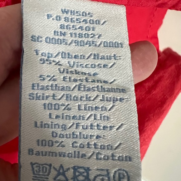 Boden Red Sleeveless Linen & Cotton V Neck‎ Dress  Size 8 - Picture 5 of 10